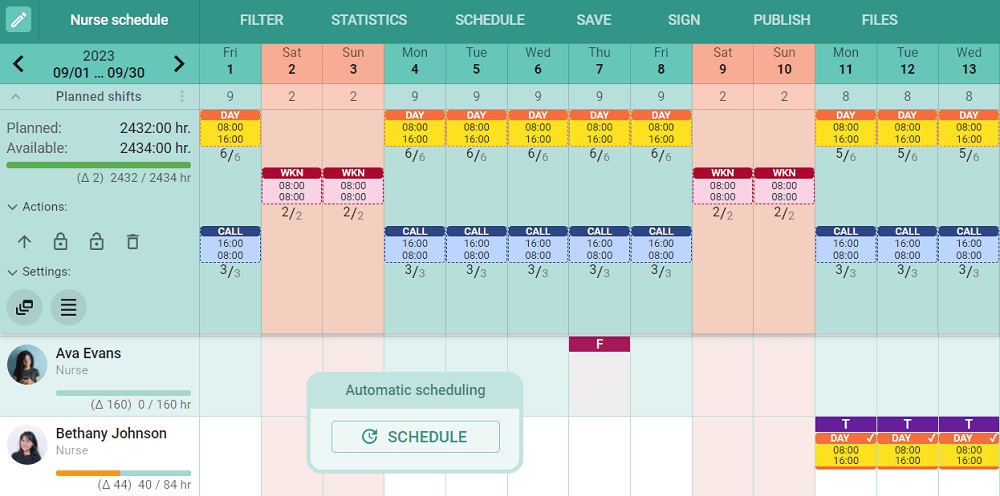 OPTAS staff scheduling software automatically assigns shifts to employees